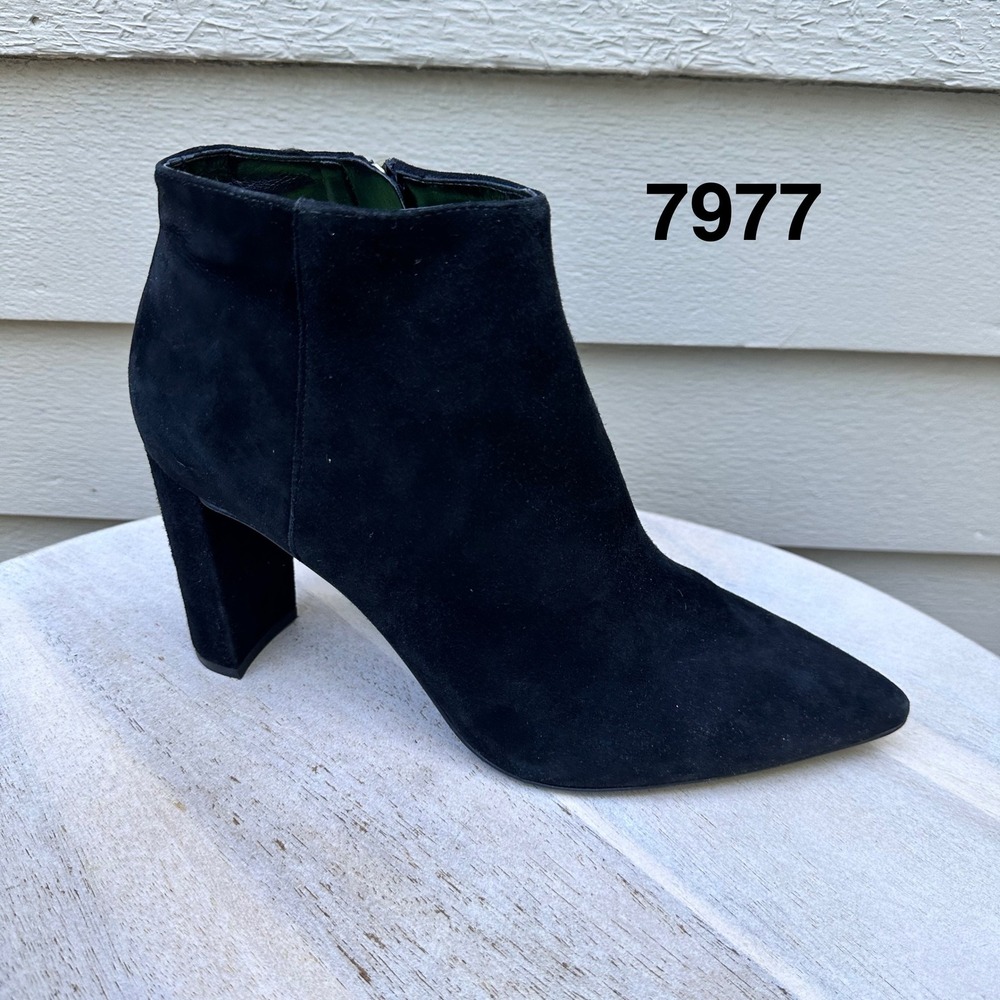 Ivanka Trump kalyn Black Suede Pointed Toe Block Heel Ankle Boots 8.5M ITKALYN